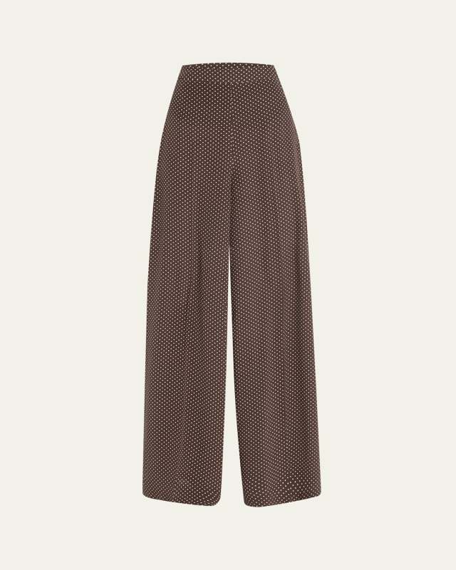 Polka-Dot Silk Flowy Wide-Leg Pants